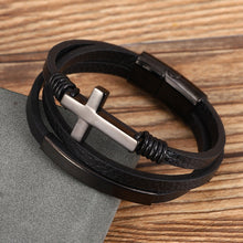 Ladda upp bild till gallerivisning, Korsflätat flerlagers läderarmband
