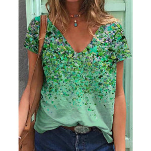 V-ringad kortärmad t-shirt med blommönster