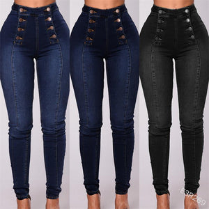 Dubbelknäppta skinny-jeans med hög midja