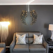 Ladda upp bild till gallerivisning, Svarta änglavingar metallvingar väggkonst med LED-ljus
