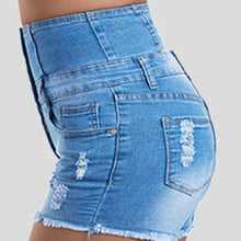 Ladda upp bild till gallerivisning, Jeansshorts med knäppningsgylf och fransar
