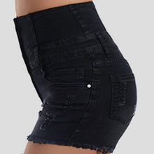 Ladda upp bild till gallerivisning, Jeansshorts med knäppningsgylf och fransar
