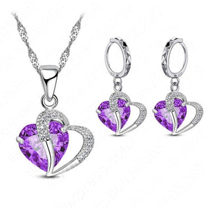 Hjärta design zirkon halsband hänge örhängen set