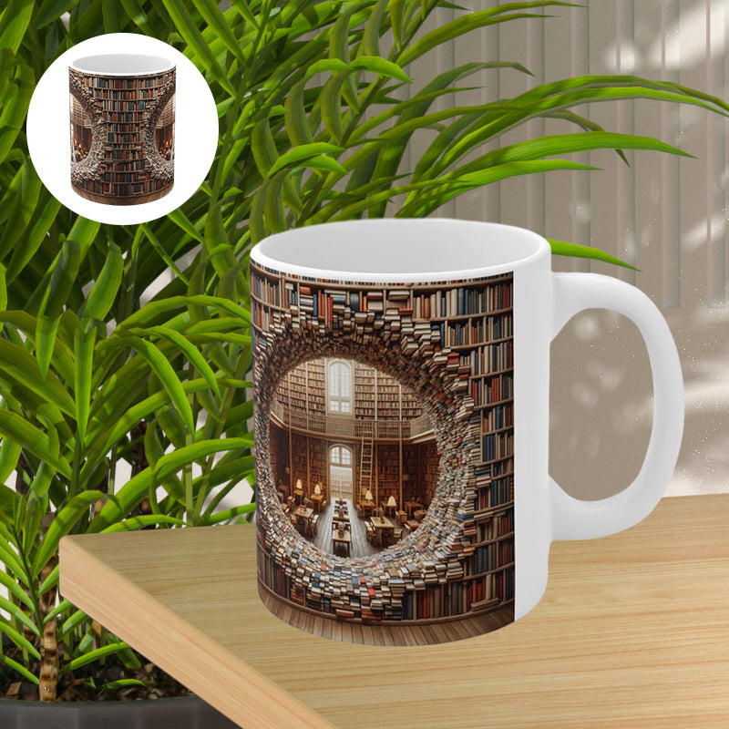 3D bokhyllor Bibliotek Bokälskare Keramisk mugg