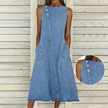 Ladda upp bild till gallerivisning, Ärmlös denimklänning med rund hals
