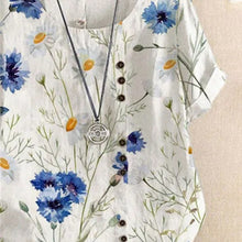 Ladda upp bild till gallerivisning, Blommigt tryck kortärmad blus med rund hals
